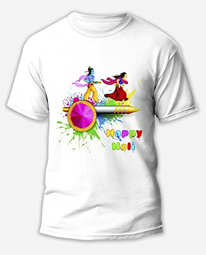 Image of Knitted Polycotton Fabric Regular Fit Girl Women Half Sleeve T-Shirt for Festival of Holi Style 20 White Size : Free
