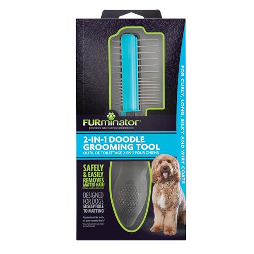FURminator 2-in-1 Doodle Fellpflege-Werkzeug für Hunde, 1 Stück, Entfilzungswerkzeug mit Kamm für Matten, Verfilzungen und Pflege auf lockigem, langem, seidigem und drahtigem Fell