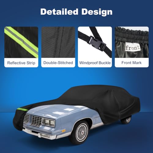 Image of QUNSUNUS Car Cover for Oldsmobile Cutlass 1978-1997 with Cotton Lining | Waterproof Outdoor All Weather Cutlass Car Covers, Heavy 420D Oxford Full Cutlass Supreme Car Cover, with Zipper and Straps