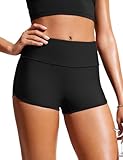 CRZ YOGA Womens 2.5'' Swim Board Shorts High Waisted Quick Dry Bathing Suit Bottoms Dolphin Trunks with Liner Black Medium