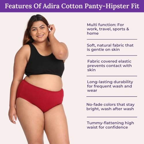 Image of Adira | 3XL to 10XL Cotton Panties for Women Plus Size | High Waist Panty with Full Coverage | Inside Elastic - No Elastic Exposure to Skin | Plus Size | Pack of 3