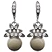 Lova Jewelry Glass Pearl & Hematite Crystal Accent Clip on Hook Earrings for Wedding, Bridal, Formal & Fashion (Cream)