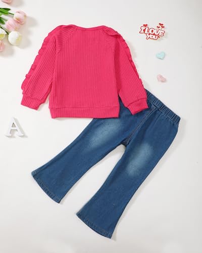 Image of Baby Toddler Girl Clothes Outfits Kids Sweatshirt Jeans Set Denim Pants Little Girls Clothes Toddler Outfit for Girls