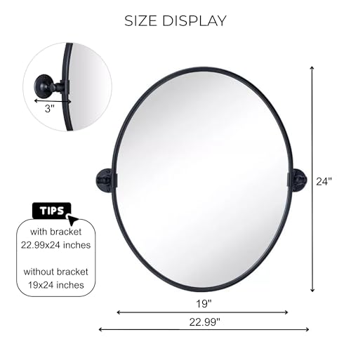 Image of TEHOME Oval Black Metal Pivot Bathroom Vanity Mirror Tilting Vanity Mirrors for Wall, Overall 22.99 x 24 inches (Mirrror 19 x 24 inches)