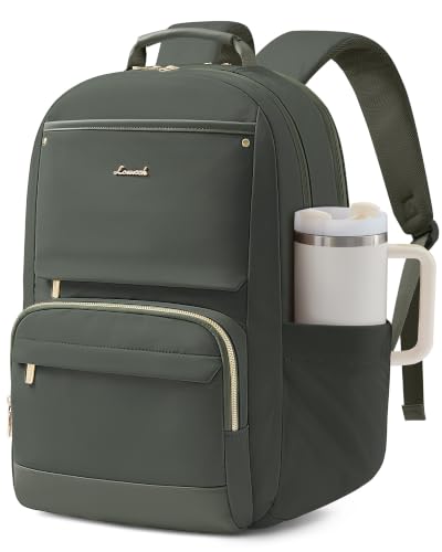 Image of LOVEVOOK Laptop Backpack for Women with Large Capacity Cup Pocket, 15.6 inch Work Purse Travel Bag for Teacher Nurse, Waterproof Computer Business Back Pack, Bookbag for College, Green