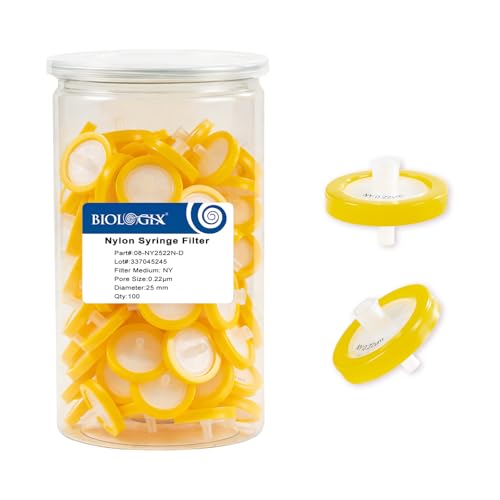 100Pcs Syringe Lab Filter Nylon Membrane, 25mm Diameter 0.22um Pore Size for Laboratory School Science, Non-Sterile