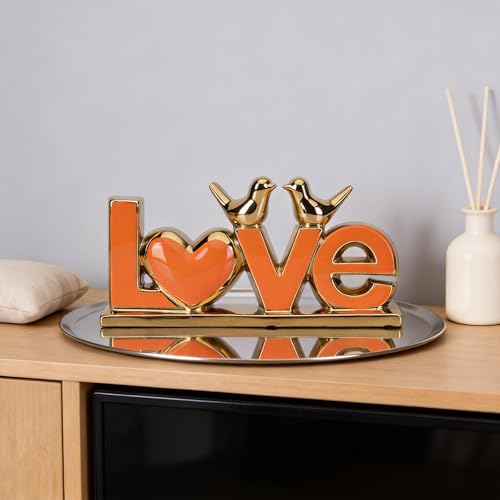 Escultura Decorativa Cerámica Amor Naranja y Dorado miniatura 2
