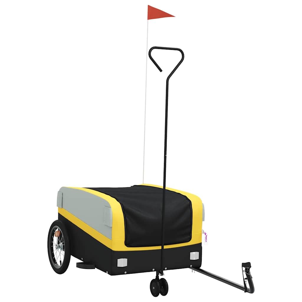 vidaXL Remorque de Vélo, Chariot de Transport avec Barre d'Attelage, Remorque de Bicyclette avec Drapeau pour Bagage, Noir et Jaune 45 kg Fer