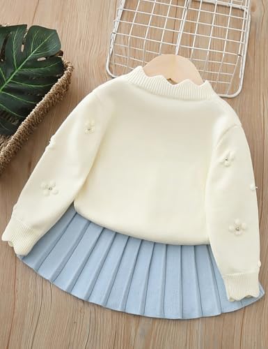 2-7T Baby Girls Little Kids Knitted Sweater 2 Piece Set Button-Down Cardigan & Pleated Skirt Sets Autumn Winter Outfits2
