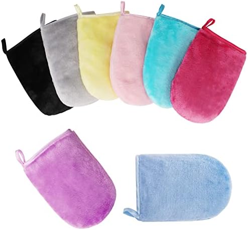 PHOGARY 8 Pack Flannel Soft Face Mitten, Reusable Makeup Remover Mitt Gloves, Flannel Body Wash Mitts, Bath Spa Cloth, European Style Wash Cloth, 6×8inch, 8 colors