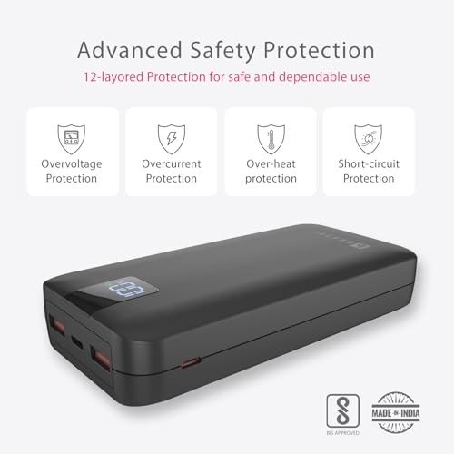 Image of Beetel Volte Series PB20 20000mAh Power Bank 22.5W Fast Charging |Triple Output QC3.0, PD3.0 & PPS | Pass Through Charging | Designed for Apple iPhone, Samsung, OnePlus and All Smartphones | Black