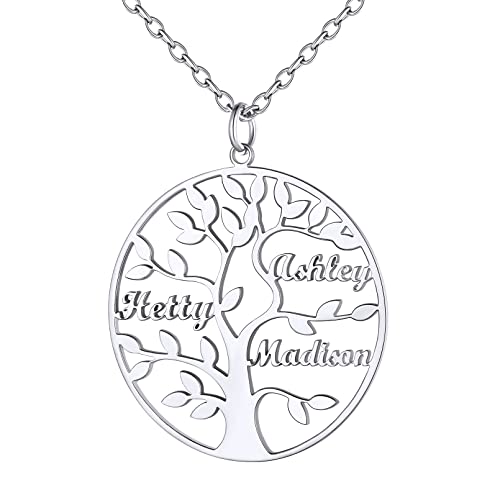 Custom4U Tree Of Life Necklace Personalized with 1-8 Names S925 Silver/Stainless Steel/18k Gold Family Tree Pendant Custom Handmade Birthday Gifts for Mom Grandma Women Gifts for Birthday (G