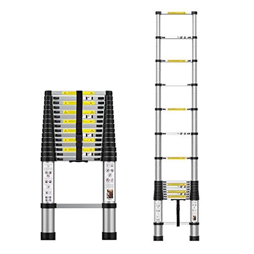 Telescoping Ladder, 15.5 FT Compact Aluminum Telescopic Extension Ladder,Portable Extendable Ladders with Locking Mechanism for RV Outdoor and Household Daily Use