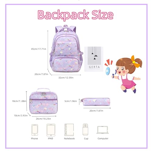 ZHANAO Conjunto de mochila para meninas, mochilas escolares com lancheira, estojo de lápis, conjunto