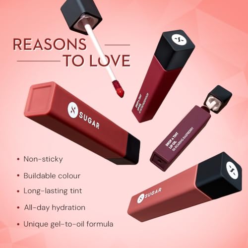 Image of SUGAR Cosmetics Drop A Tint Lip Oil | Glossy & Tinted | Longlasting | Transferproof & Smudgeproof | (06 Roaring Raspberry, 4ml)