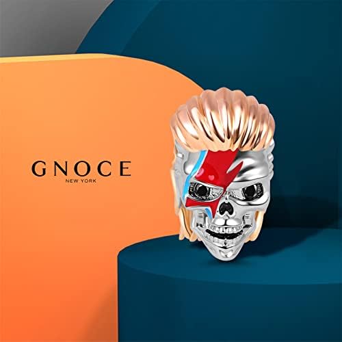 GNOCE Rock Skull Charm Bead Sterling Silver Everlasting Lightning 18k Rose Gold Plated Skull Charm Bead Fit Bracelet/Necklace