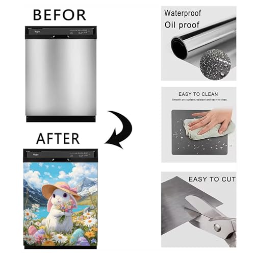 Image of BVBOX Dishwasher Magnet Cover 23 inchx26 inch, Reusable Magnetic Refrigerator Covers, Decorative Magnets Cover Fridge Door Skin Panel Stickers for Home Kitchen Appliance