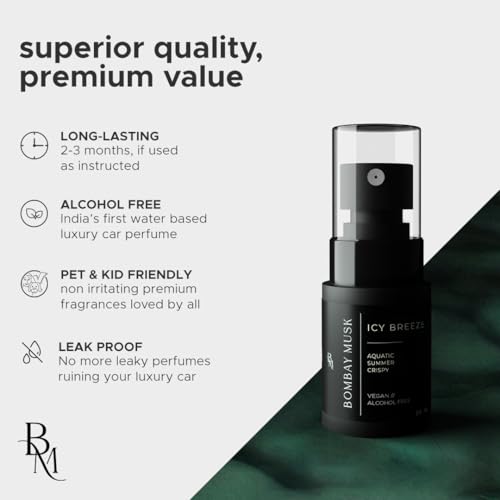 Image of Bombay Musk Icy Breeze Luxury Car Perfume | Long Lasting Car Fragrance & Car Freshener | Alcohol Free & Plant Based | 60+ Days | 200+ Sprays | Perfume for Car
