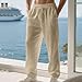 CUKOLSXA Mens Linen Pants Fashion Straight Leg Elastic Waist Summer Pants for Men Casual Lightweight Breathable Trip Pant with Pockets Beige M
