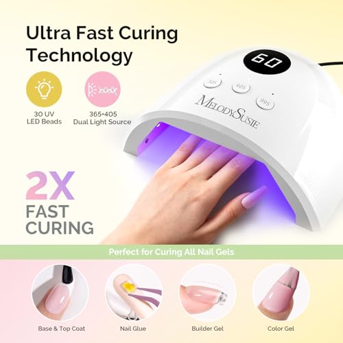 Image of MelodySusie Gel Nail Polish Kit with P-Plus30F UV Nail Lamp - Handheld Cordless P-Art01R UV Light Classic Popular Colors Plant Based Gel Polish with Top Coat Base Coat Builder Manicure Tools