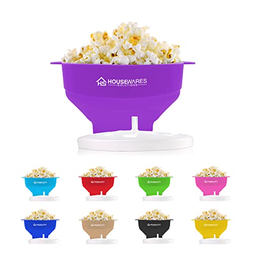 Image of Collapsible Silicone Microwave Hot Air Popcorn Popper Bowl With Lid and Handles (Purple)