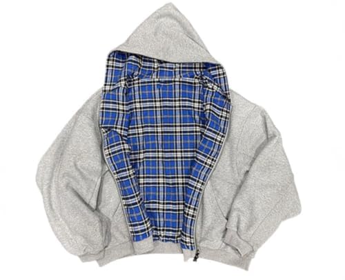 Men’s Small Y2k Grunge Plaid Zip Up Hoodie Men Women Reversible Oversized Emo 2000s Graphic Hoodie Fall Baggy Sweatshirts