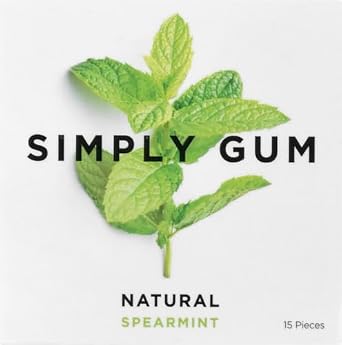Simply Gum | Spearmint | Plant- Based Chewing Gum | Pack of One (15 Pieces Total) | Synthetic Plastic Free + Aspartame Free + non GMO (Pack of 3)