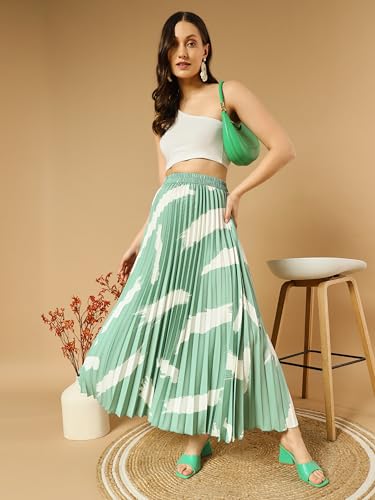 Image of ZWERLON | Effortlessly and Beautiful Floral | Floral Pleated Maxi Skirts for Women | Perfect Long Sleeve, Elastic Waist