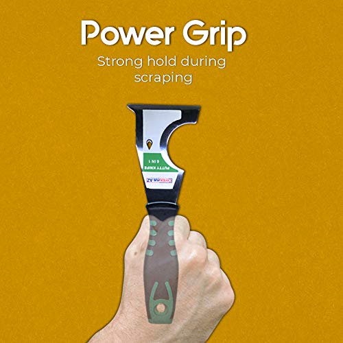 Centaurus AZ Putty Knife 6-in-1 Multi-tool Straight Scraper, Roller Cleaner, Gouger, Nail Puller, Can Opener, Screwdriver, Durable Handle with Hammer End, and Rigid Carbon Steel Blade, 2.5 Inch
