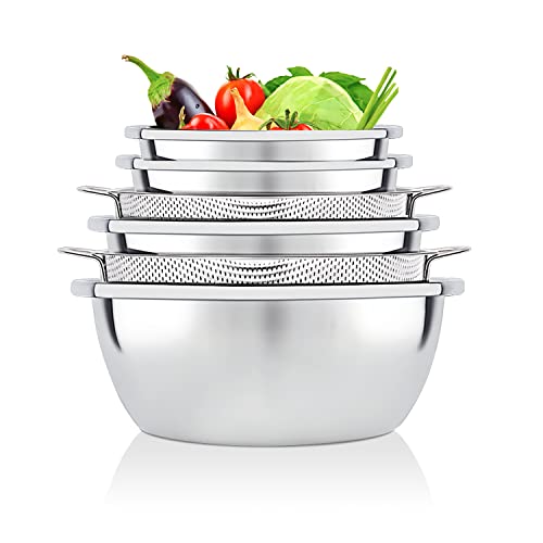 Stainless Steel Colander Bowl Set 5Qt Large Colander With Handle Metal Microporous Colander Strainer Vegetable Drainer Mixing Bowl For Drain Pasta, Rice Washing,Serve Soup #TOP27