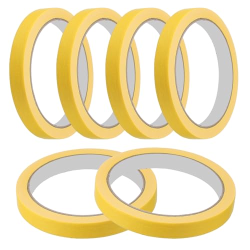 Image of MECCANIXITY Masking Tape 0.5 Inch x 21 Yard Painter's Tape Yellow Paint Tapes for DIY Crafts Arts Drawing Decoration Labeling Car Painting Artist Teachers, Pack of 6
