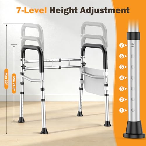 Toilet Safety Rails for Seniors, Adjustable Height & Width Toilet Safety Frame with Handles (350LB Capacity), Elderly Assistance Products for Handicapped, Foldable Toilet Bars Fits Any Toilet - Image 4