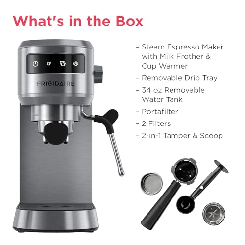 Frigidaire Steam Espresso Maker, Coffee Machine with Milk Frother & Cup Warmer, 20 Bar Pressure, 34 oz Removable Water Tank, Single or Double Shot, Stainless Steel - image 2