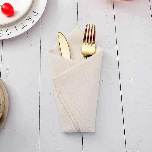 Serviettes en coton et lin lavables beige pour table de restaurant - 6