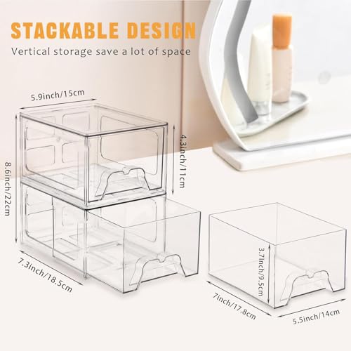Stebopum 4Pack Acrylic Makeup Organiser, Stackable Plastic Storage Drawers, Clear Drawer Organiser for Vanity,Kitchen, Cupboard, Bathroom Storage Box - Image 4