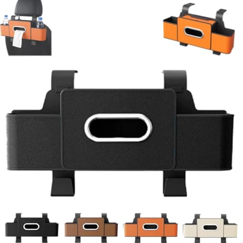 3-in-1 Car Backseat Organizer with Cup Holder Tissue Box and Hooks, Multifunctional Car Seat Back Storage Box, Car Headrest Backseat Organizer for Travel & Daily Use (Black)