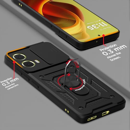 Image of Pikkme D10 Tough Armor Bumper Case | 360 Protection Case | Sliding Camera Shield Cover & Ring Holder Stand Back Cover for Moto G85 5G (Black)