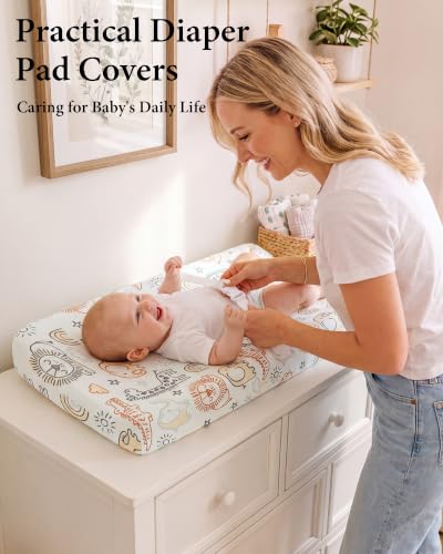 Image of Yoofoss 2-Pack Diaper Changing Pad Cover for Boys Girls 32x16 (Animal)