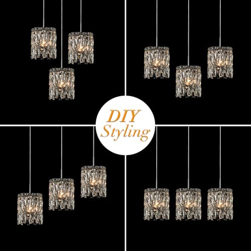 Image of Modern Chrome Crystal Pendant Lights for Kitchen Island Set of 3