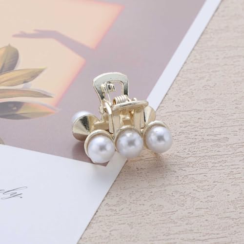 Pinza de cabello pequeña vintage con perlas, clip de garra pequeña antideslizante para mujer miniatura 4