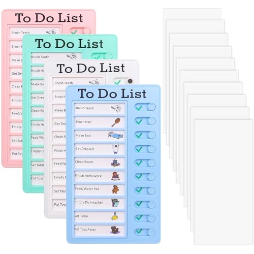 Binnan 4 Pièces Tableaux de Tâches à Faire pour Enfants, Tableau de Liste de Contrôle, Tableau Memo Checklist avec 10 Feuilles de Papier Vierge, Memo Plastic Board pour Enfants Adultes