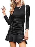 orandesigne vestito donna maglina invernale elegante corto tubino mini abito manica lunga maglione a costine pullover maglieria bodycon dress sexy festa cerimonia nero m