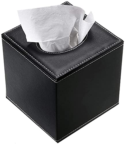 Quadratische Taschentuchbox aus PU-Leder, Kosmetiktuchhalter, Serviettenspenderbox mit magnetischem Boden für die Dekoration zu Hause, im Büro, im Auto, im Auto, Schwarz_voghion.com