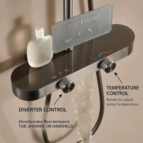 Image of X-XONIER Luxury Shower System, 3-in-1, Dazzling Large Overhead RainFall and 3 Way Multifunction Hand Held shower, Hot and Cold Mixer set, Mixer Hidden Tub Spout, Panel Gray (gray)
