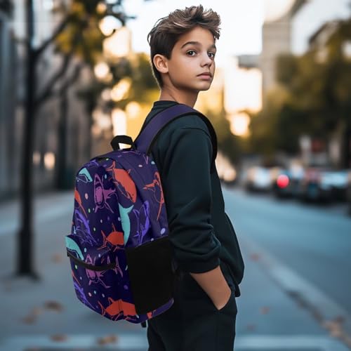 Funny Shark Print Blue Backpack for Boys 8-10 10-12 14-18 Kids Cute Cartoon Animal Print School Bag Large Capacity Bookbag Teen Outdoor Rucksack Summer Camp Backpack2