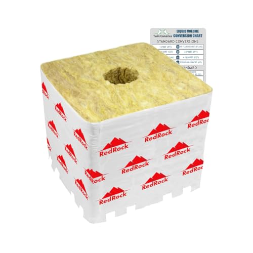 Redrock Rockwool Cubes 6" x 6" Stone Wool Starter Blocks with 42/40 Hole | 4-Pack | for Hydroponics & Indoor Growing | Includes Twin Canaries Chart