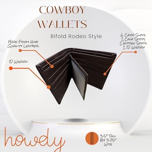 Urbalabs Mens Cow Hair Cowboy Horse and Horseshoe Basketweave Bifold Western Leather Wallet High End Hand Stitched Leather Style Mens Wallets Leather Bull Rider Rodeo Gifts For Men (Coffee)3