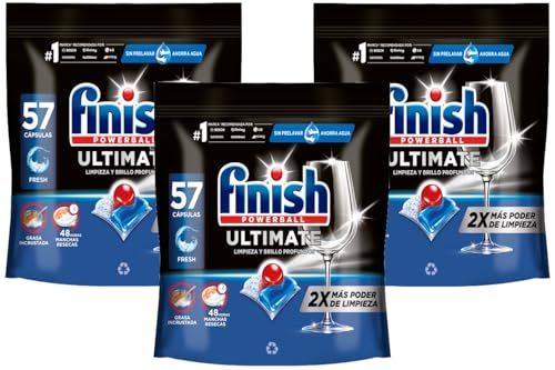 Finish Powerball Ultimate Limpieza y brillo profundos, Pastillas para el lavavajillas, 171 Pastillas (3 x 57 Pastillas)