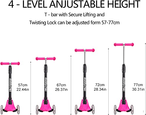 Kids Kick Scooter, 3 Wheeled Scooter For Kids, Child/Toddlers Toy, Adjustable Height, Anti-Slip Deck, Flashing Wheel Lights, For Boys/Girls 3-12 Year Old (Pink) #TOP4