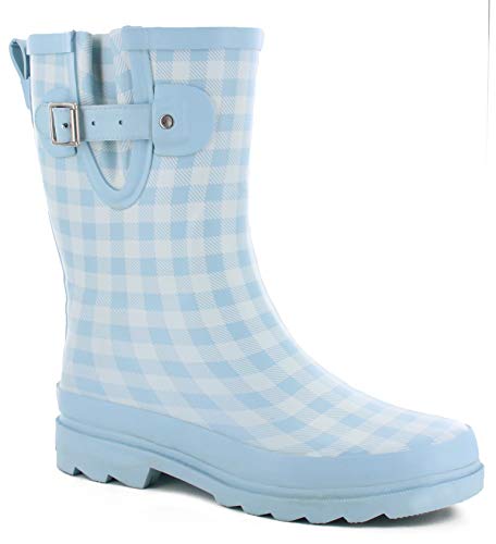 Western Chief Women s Waterproof Printed Mid Height Rain Boot, Grunge Gingham, 8
